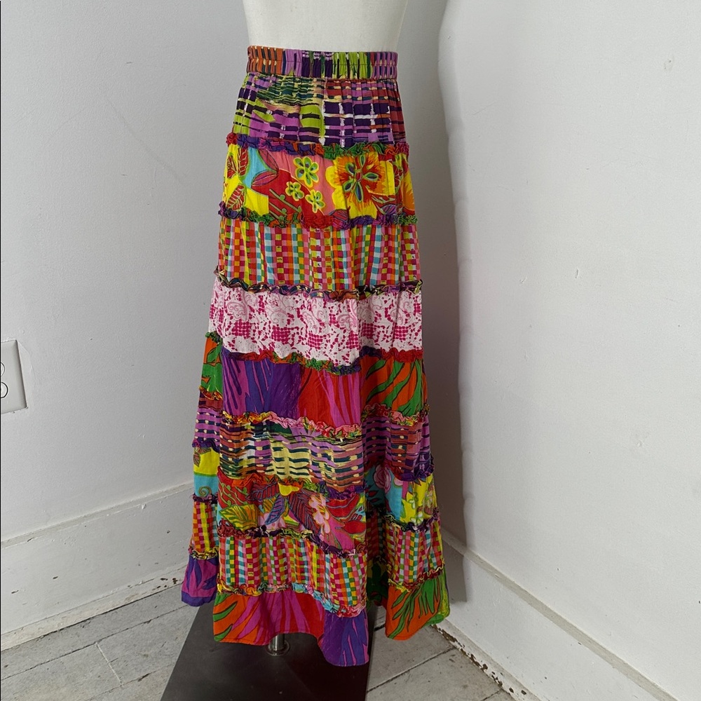 Vintage Sandy Starkman Indian Cotton Patchwork Skirt 36-40 Waist - Picture 3 of 4